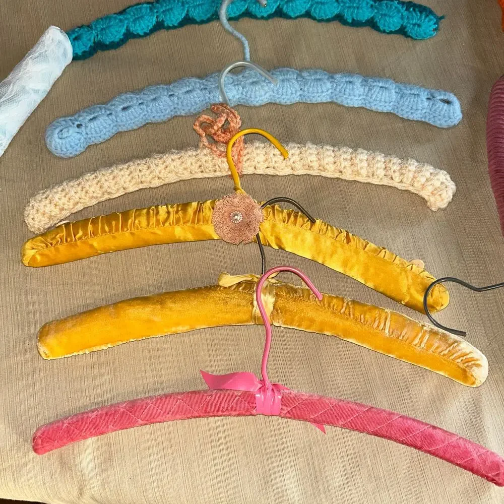 13 Vintage Wood Crochet Clothes Hangers cottage core country no slip